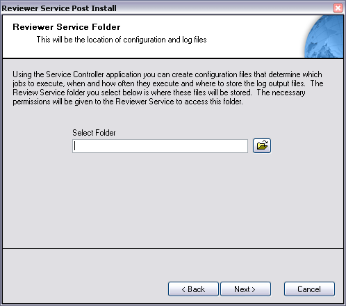 Reviewer Service Folder dialog box
