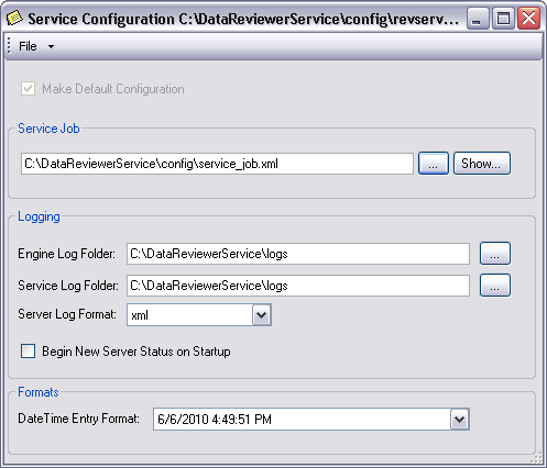 Service Configuration dialog box
