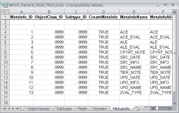 Example of the MetaInfo worksheet