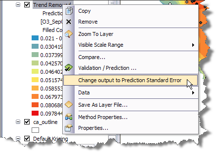 Change output to Prediction Standard Error menu