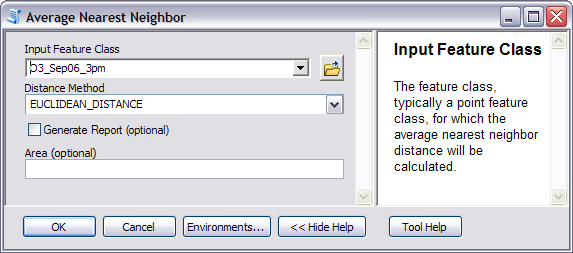 Average Nearest Neighbor tool dialog