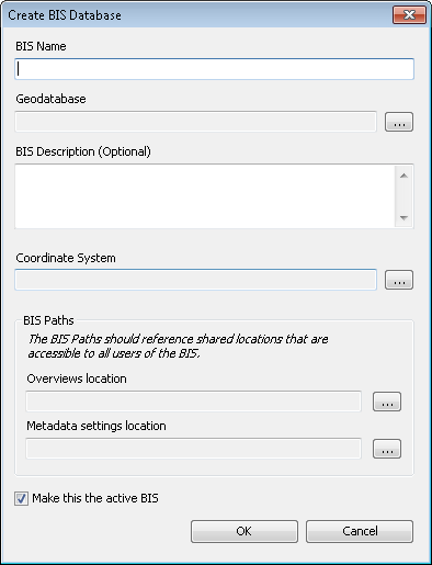 Create BIS Database dialog box