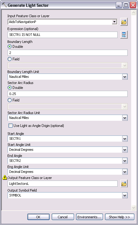 Generate Light Sector GP dialog box