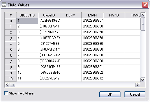 Field Values dialog box