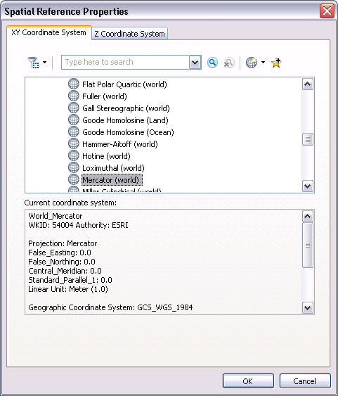 Spatial Reference Properties dialog box