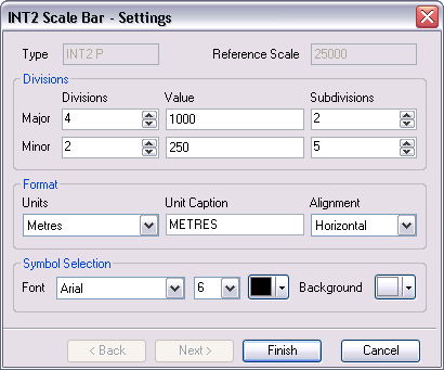 INT2 Scale Bar - Settings dialog box