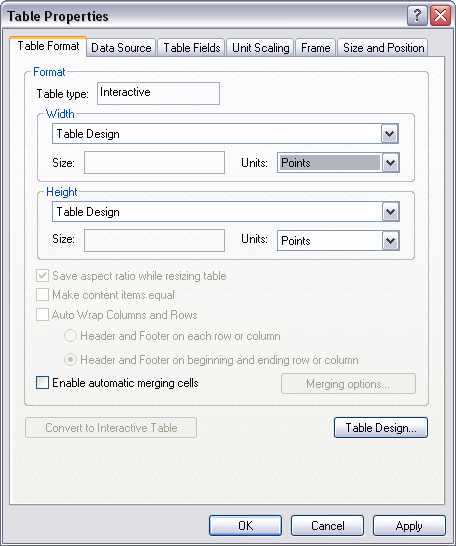 Table Format tab