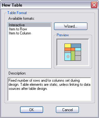 New Table dialog box