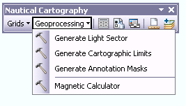 Nautical Cartography toolbar with the Geoprocessing menu
