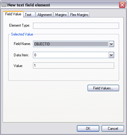 New text field element dialog box