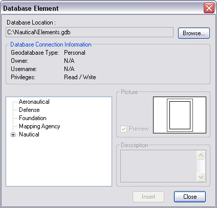 Database Element dialog box