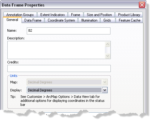 Data Frame Properties dialog box