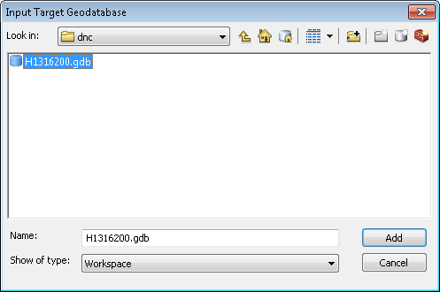 Input Target Geodatabase dialog box