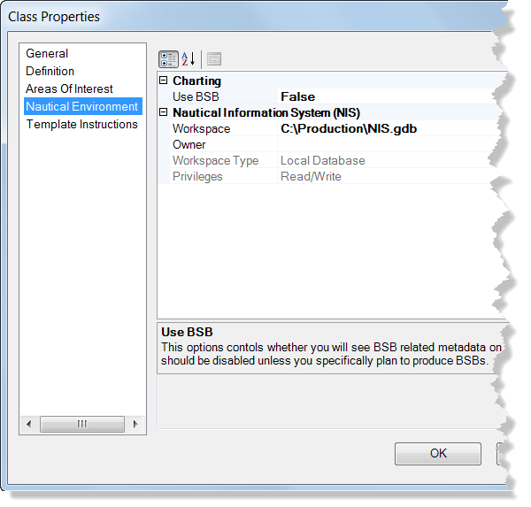 Class Properties dialog box with BSB option