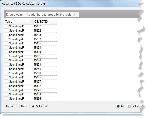 Advanced SQL Calculator Results window