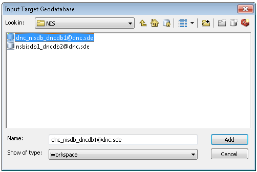 Input Target Geodatabase dialog box