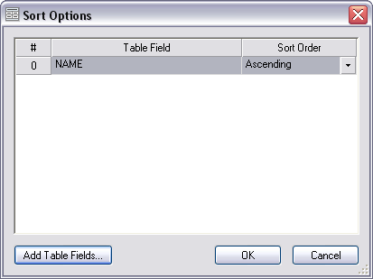 Sort Options dialog box