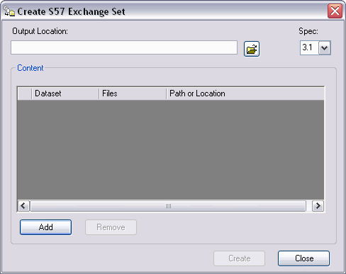 Create S-57 Exchange Set dialog box