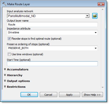Make Route Layer dialog box