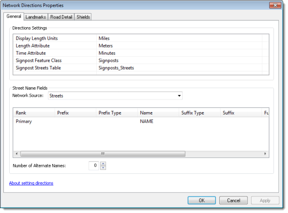 The Network Directions Properties dialog box