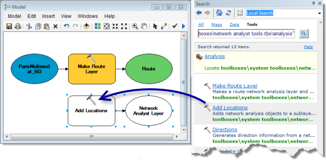 Dragging the Add Locations tool into the model