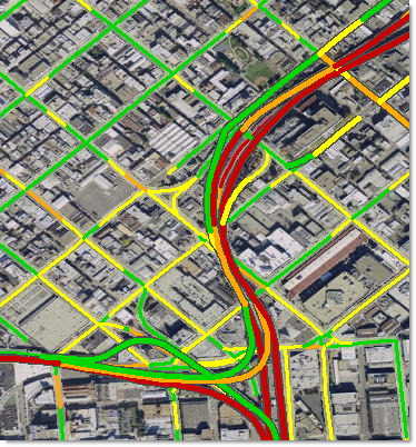 Traffic on higher and lower order roads is displayed