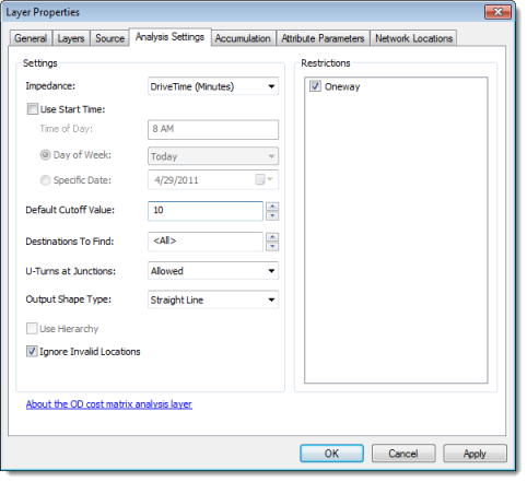 The Analysis Settings tab of the Layer Properties dialog box