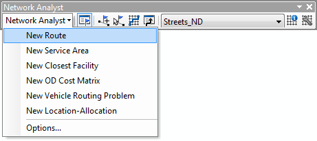 Choosing New Route on the Network Analyst toolbar