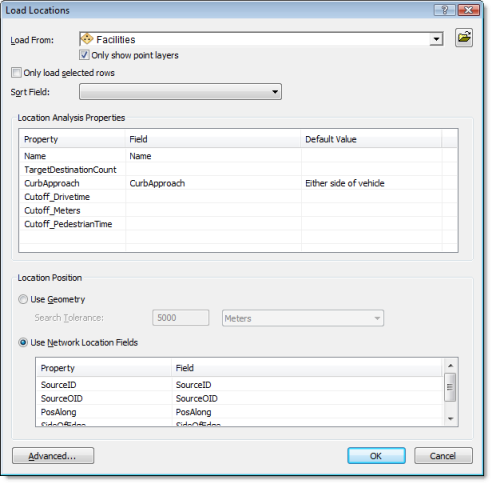 The Load Locations dialog box