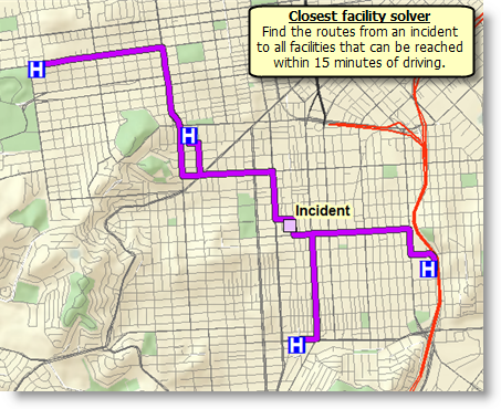 FindClosestFacilities results