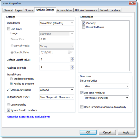 Properties in the Analysis Settings tab