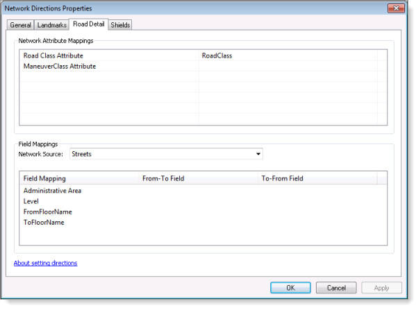 Network Directions Properties, Road Detail tab