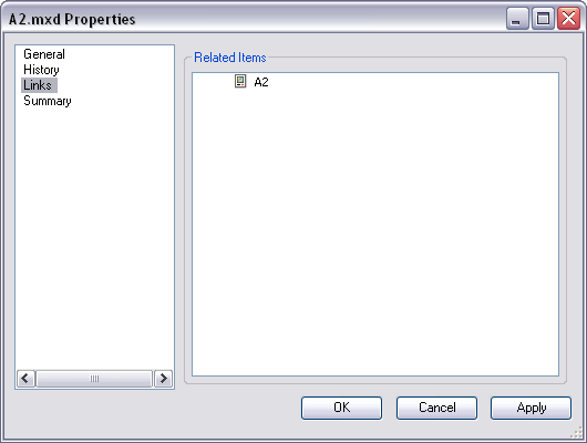 Links pane on the file Properties dialog box