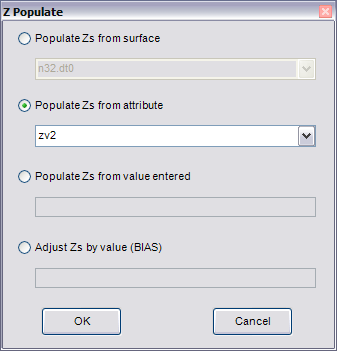 Z Populate dialog box with the Populate Zs from attribute option selected