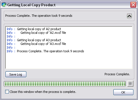 Getting Local Copy Product dialog box with progress information