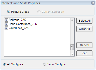Intersects and Splits Polylines dialog box