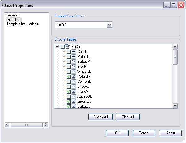 Definition pane on the Class Properties dialog box