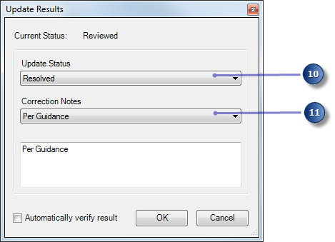 Update Results dialog box