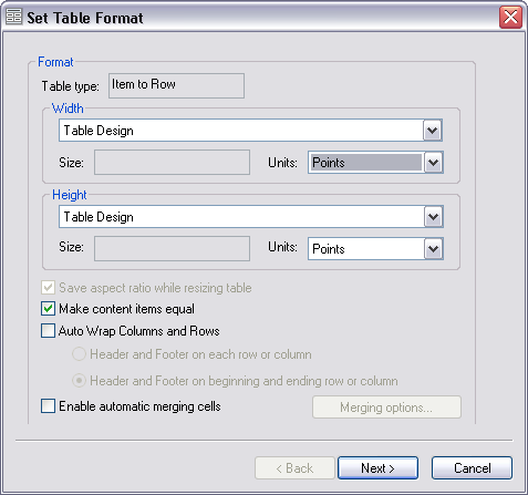 Set Table Format dialog box