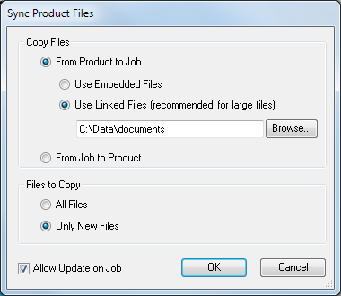 Sync Product Files dialog box