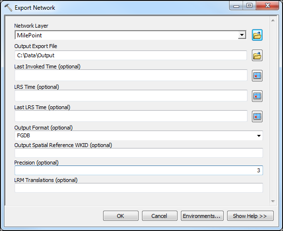 The Export Network geoprocessing tool