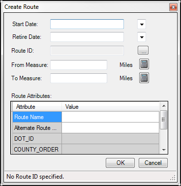 Create Route dialog box