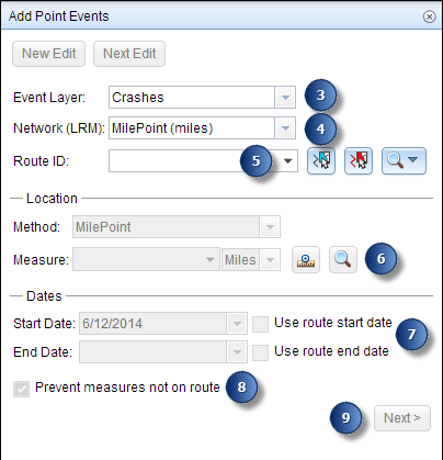 Add Point Events dialog box