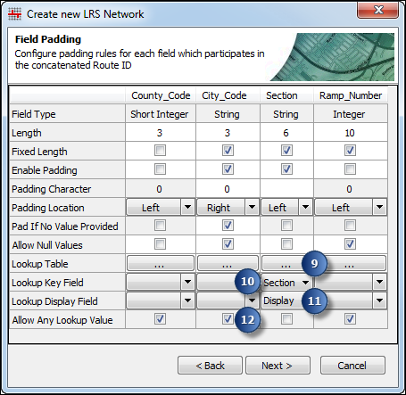 Configuring lookup table location and fields