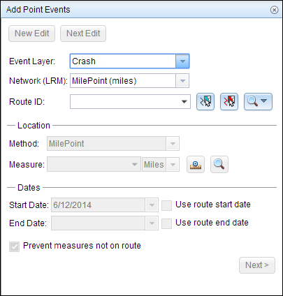 Add Point Events dialog box