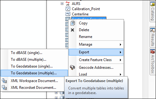 Open the Table to Geodatabase (multiple) tool from the Catalog window