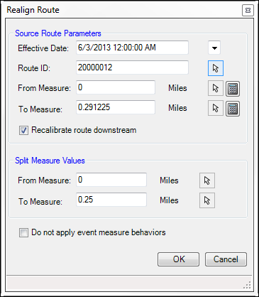 Realign Route dialog box