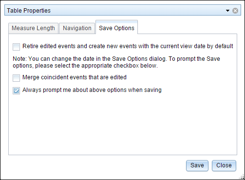 Save Options tab