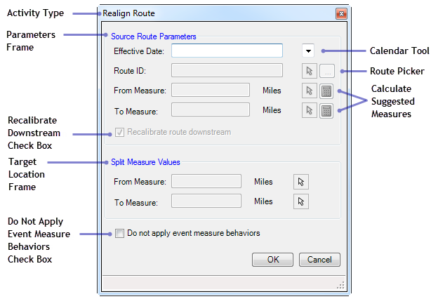 Realign Route activity dialog