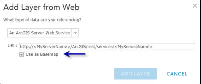 Add a map service as a basemap using ArcGIS Online
